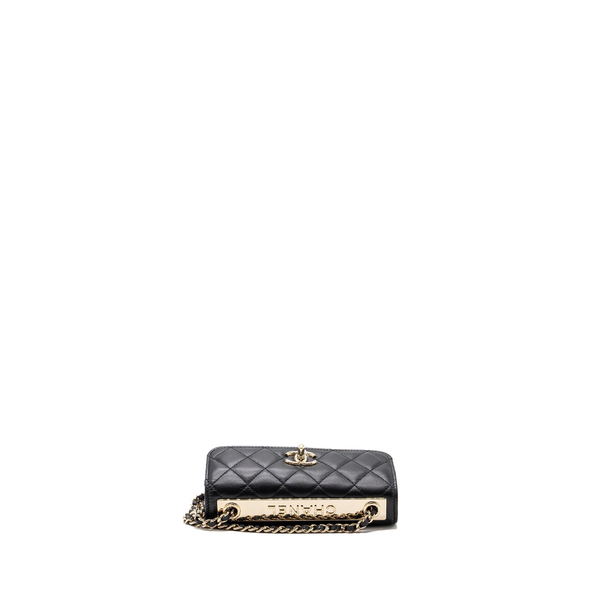 CHANEL MINI TRENDY CC WALLET ON CHAIN LAMBSKIN BLACK LGHW (MICROCHIP)