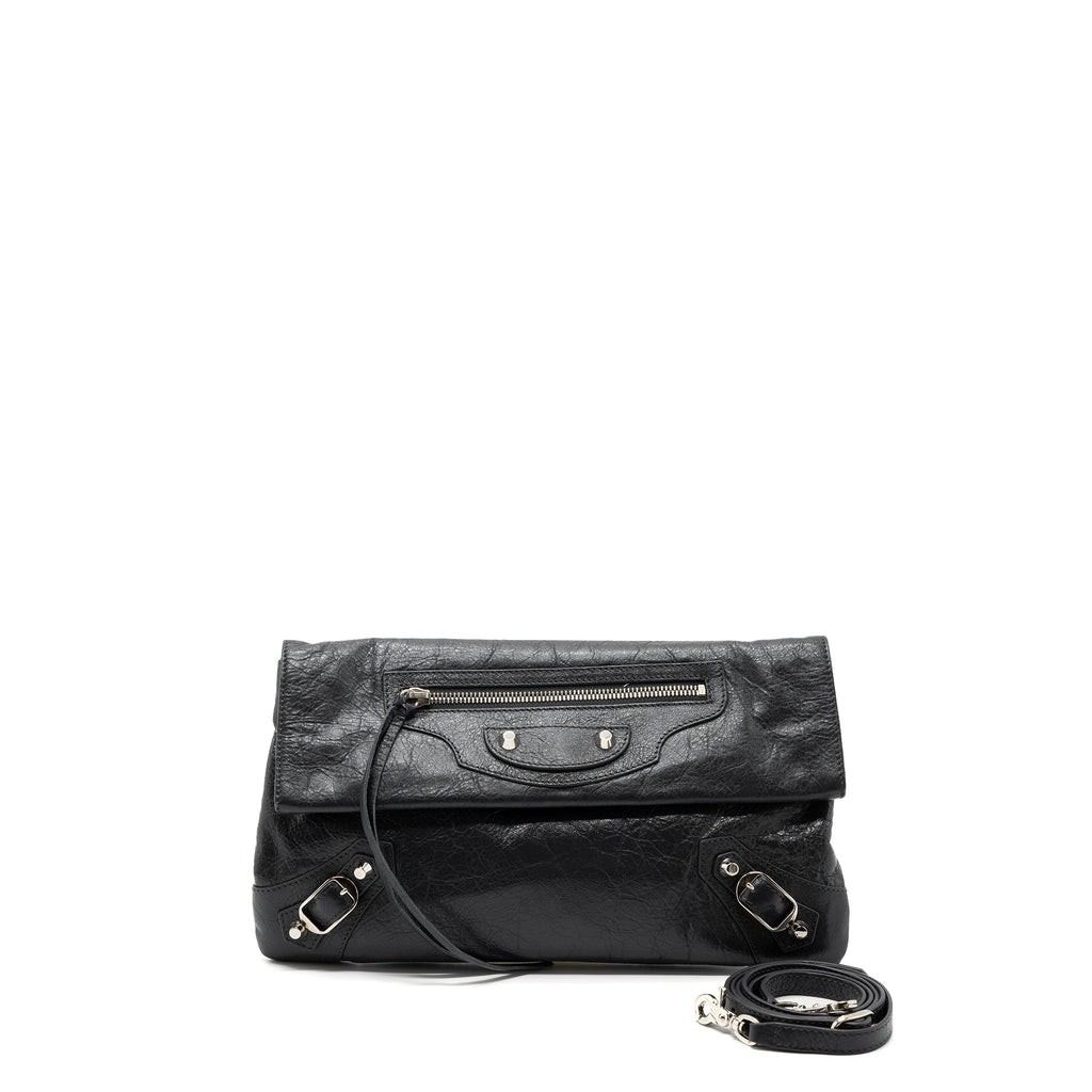 BALENCIAGA CITY FOLD CLUTCH/ SHOULDER BAG DARK GREY SHW