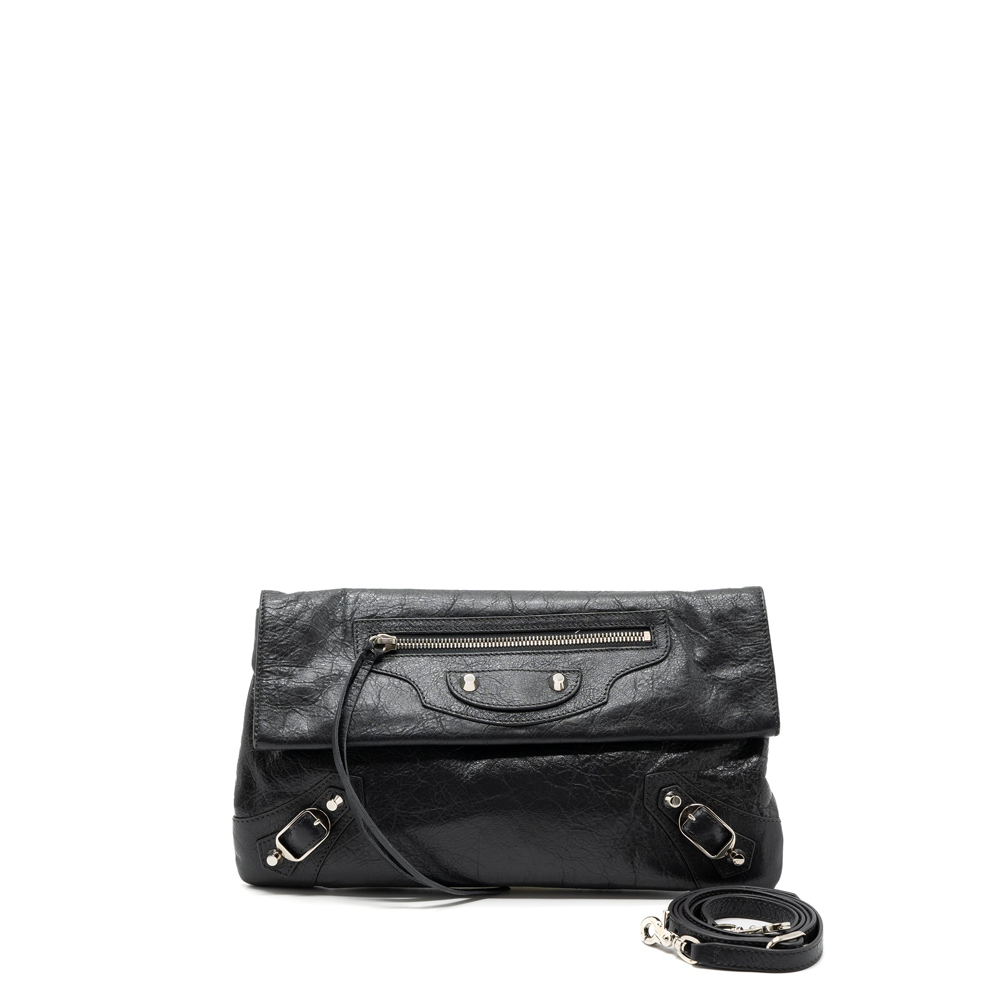 BALENCIAGA CITY FOLD CLUTCH/ SHOULDER BAG DARK GREY SHW