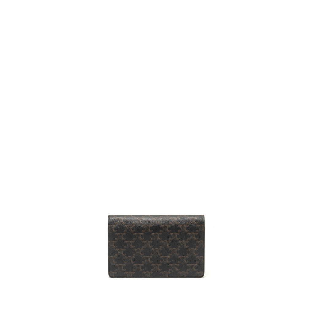 CELINE WALLET ON STRAP TRIOMPHE CANVAS/SMOOTH LAMBSKIN TAN GHW