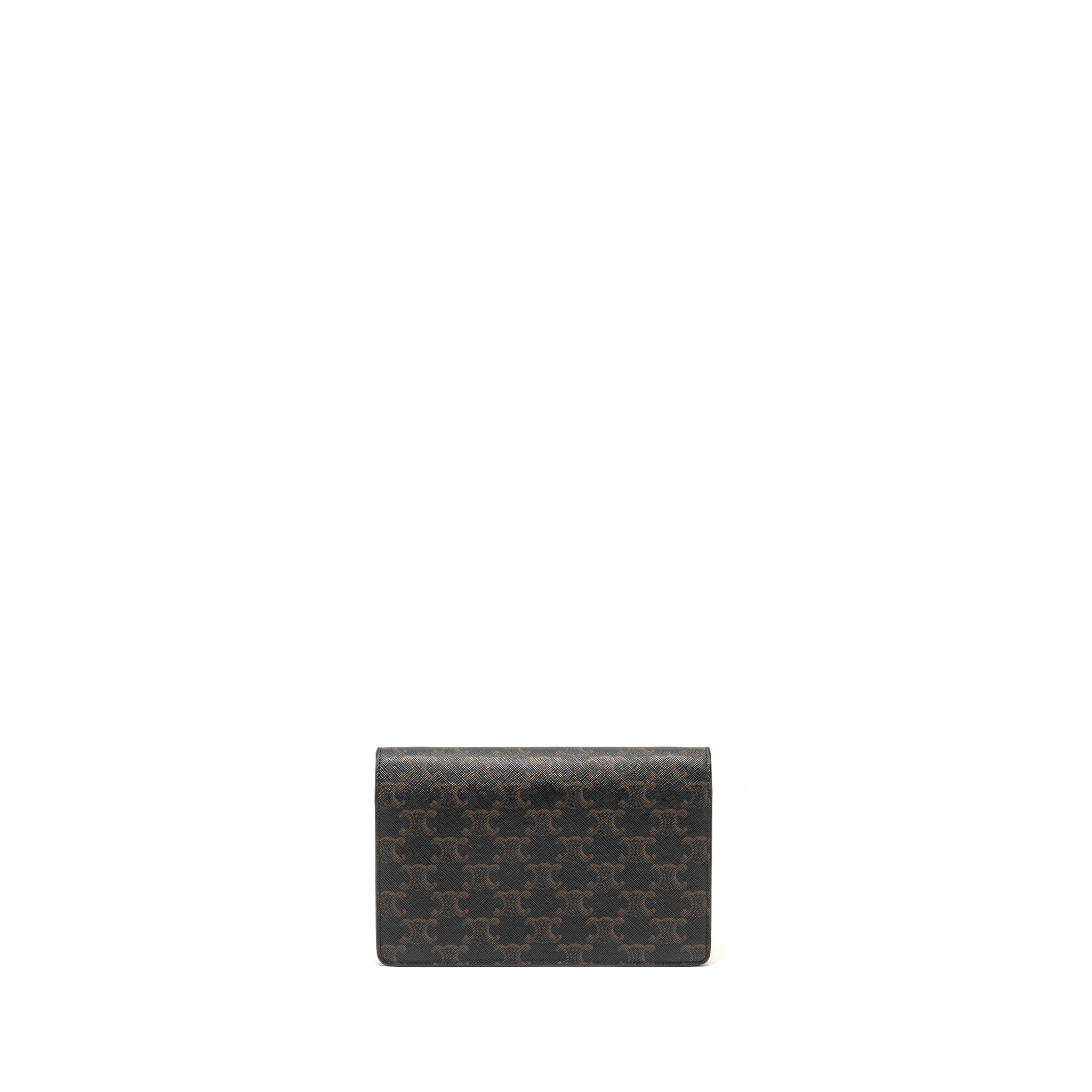 CELINE WALLET ON STRAP TRIOMPHE CANVAS/SMOOTH LAMBSKIN TAN GHW