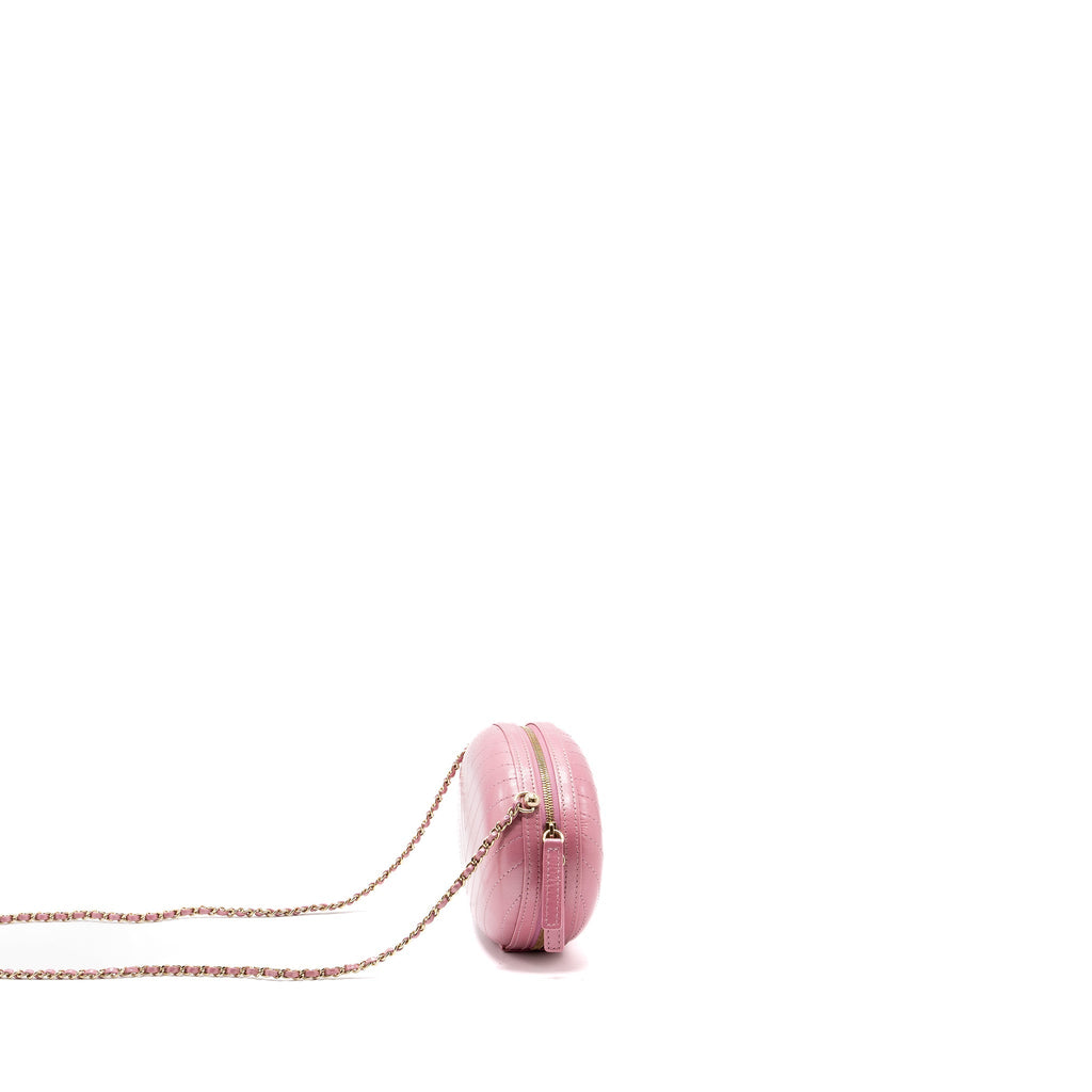 CHANEL OVAL CHEVRON BAG LAMBSKIN PINK LGHW