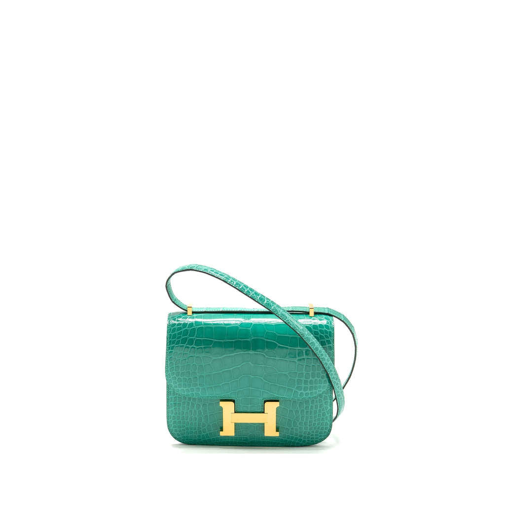 HERMES MINI CONSTANCE SHINY ALLIGATOR MISSISSIPPIENSIS VERT JADE GHW