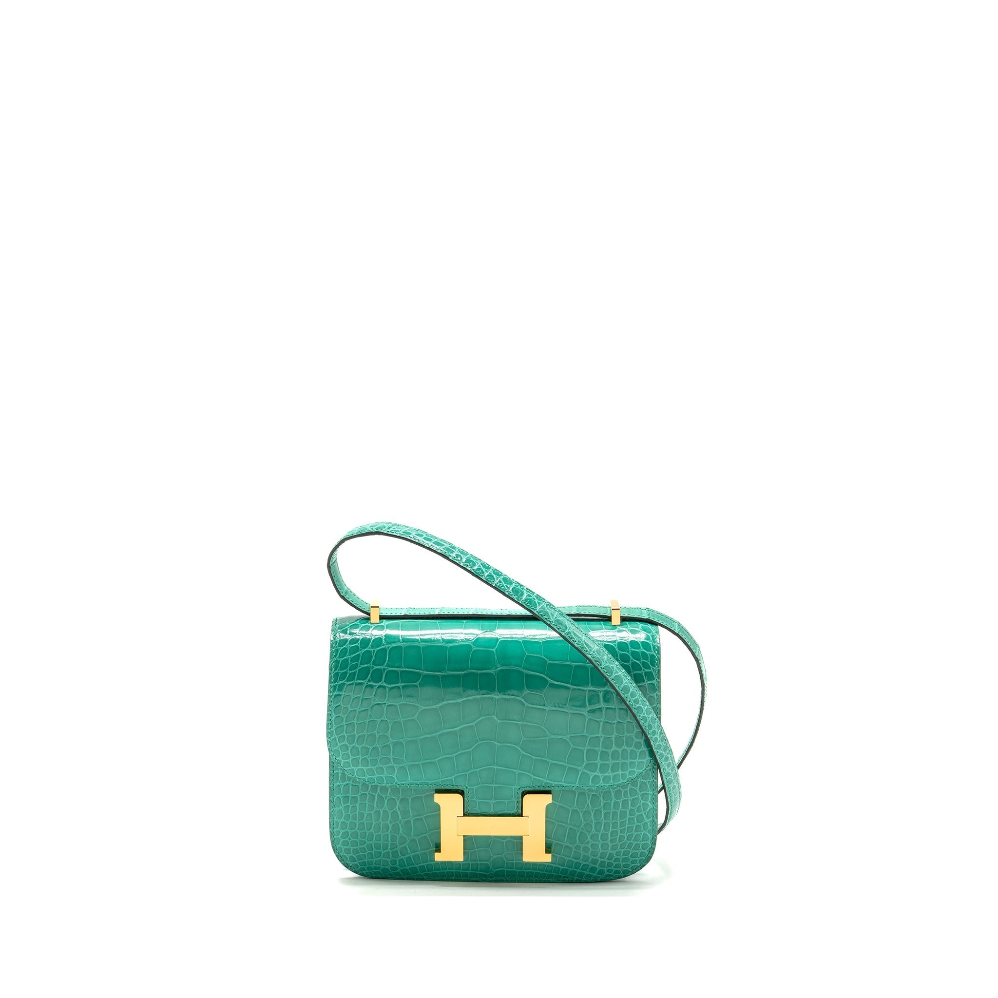 HERMES MINI CONSTANCE SHINY ALLIGATOR MISSISSIPPIENSIS VERT JADE GHW