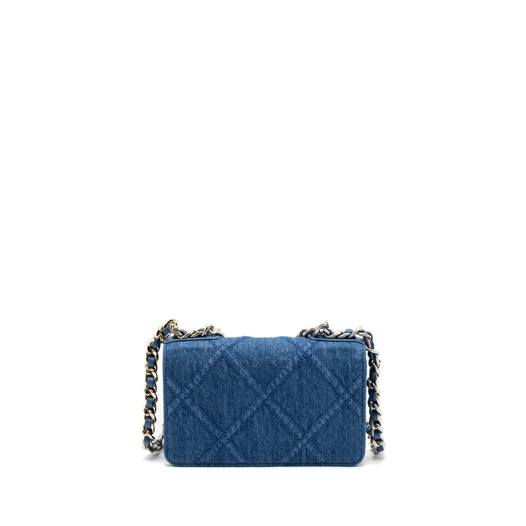 CHANEL 19 WALLET ON CHAIN DENIM BLUE MULTICOLOR HARDWARE (MICROCHIP)