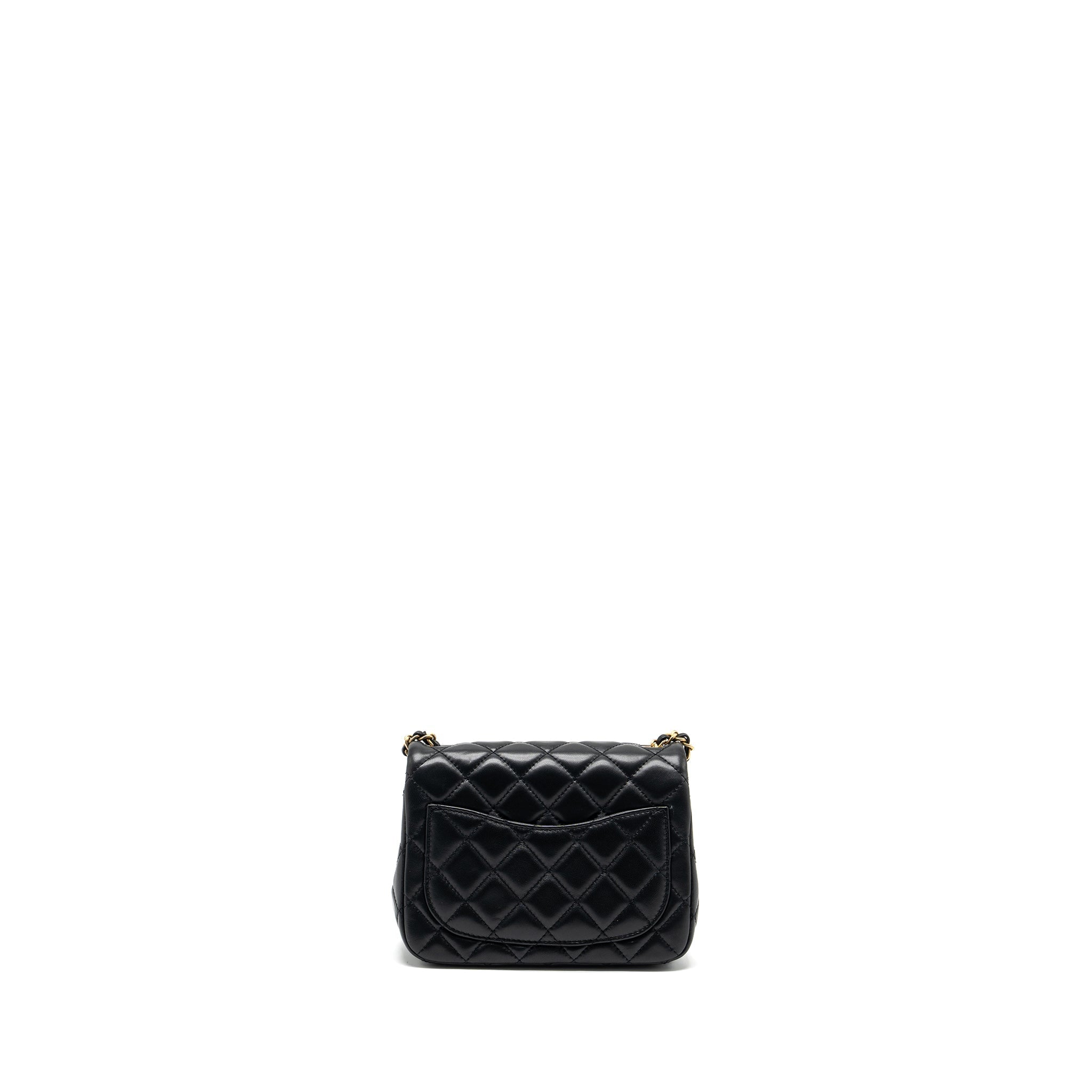 CHANEL PEARL CRUSH MINI SQUARE LAMBSKIN BLACK GHW (MICROCHIP)