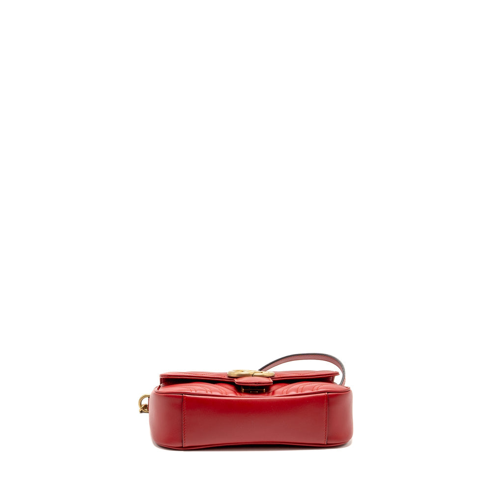 GUCCI SMALL GG MARMONT SHOULDER BAG CALFSKIN RED BRUSHED GHW