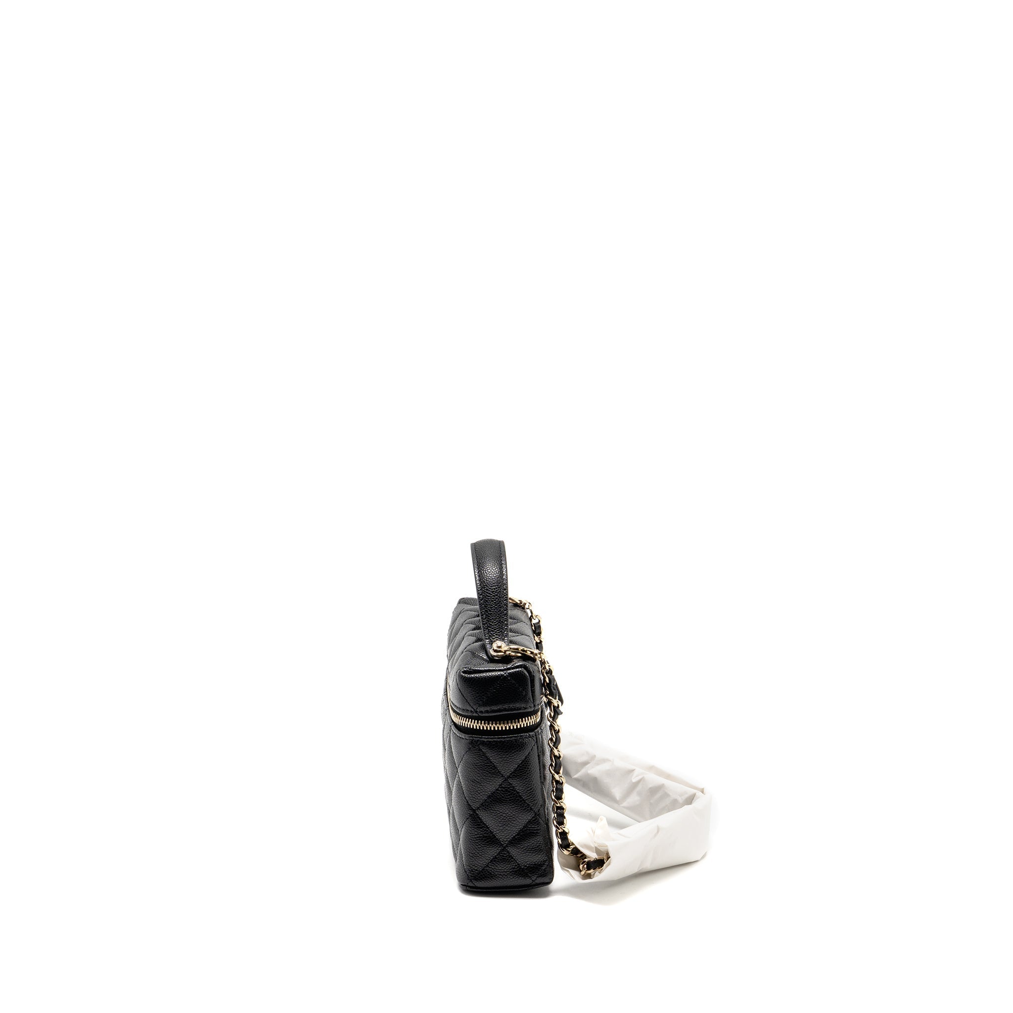 CHANEL 25P CC TOP HANDLE VANITY WITH CHAIN CAVIAR BLACK LGHW (MICROCHIP)