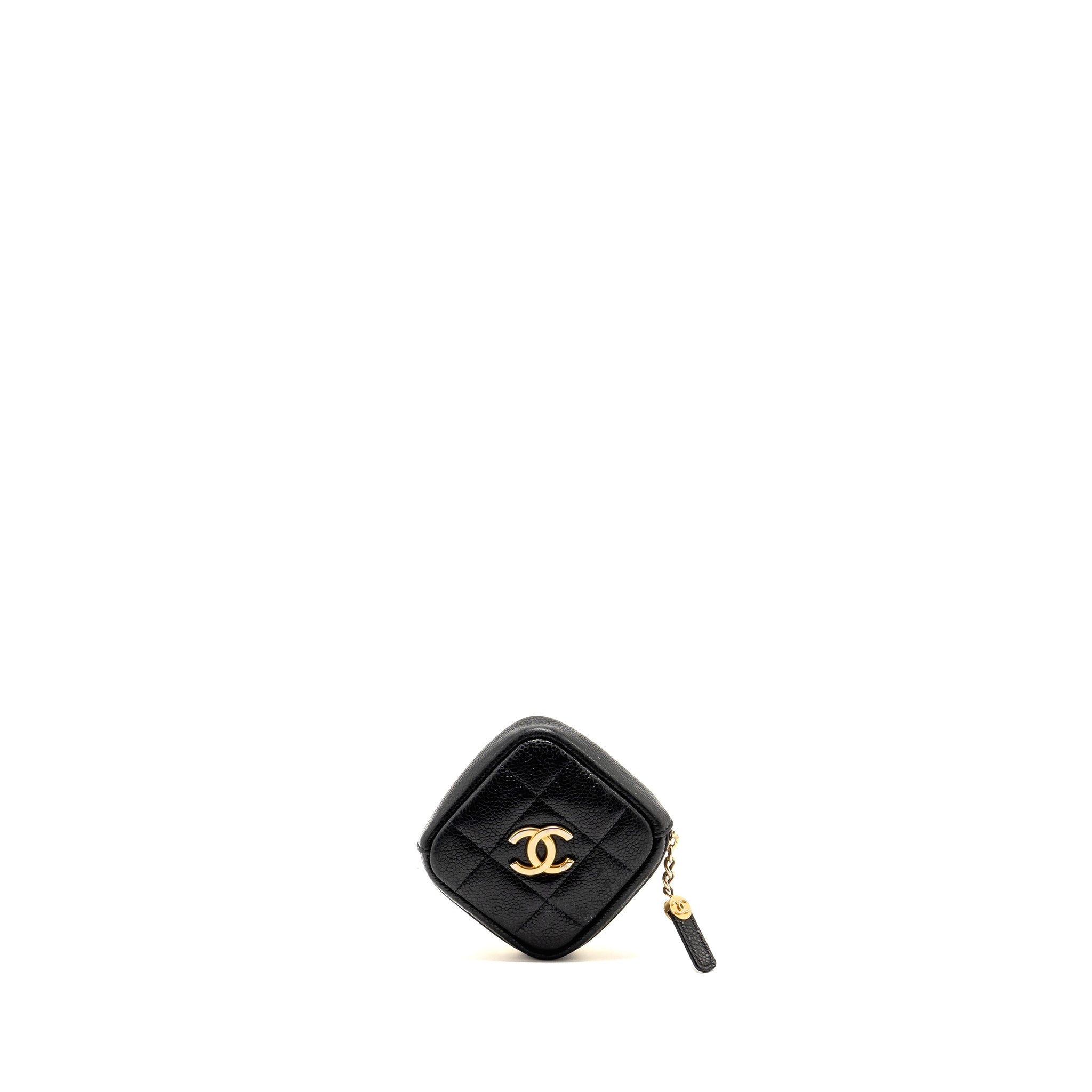 CHANEL QUILTED DIAMOND ZIPPER COIN PURSE CAVIAR BLACK GHW