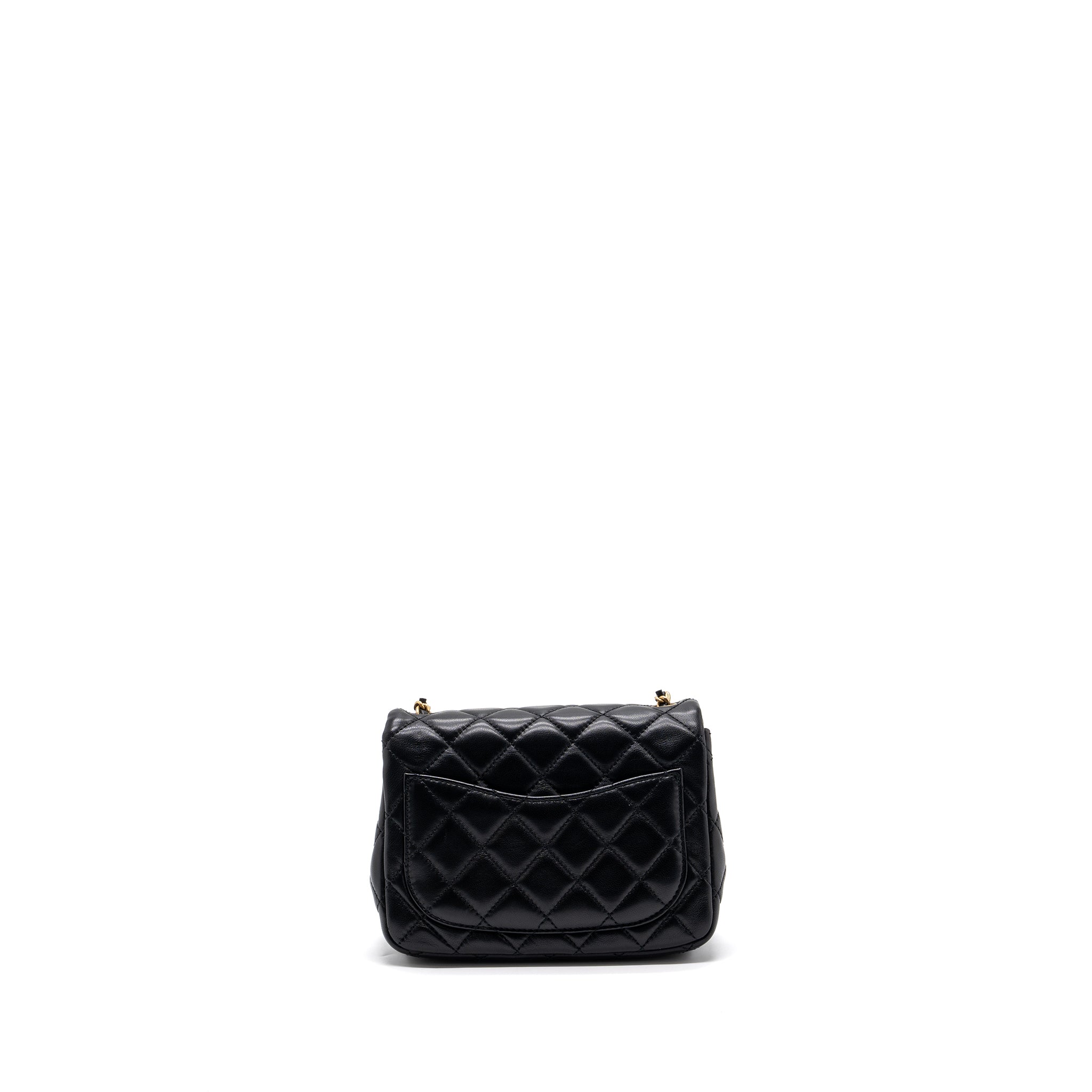 CHANEL PEARL CRUSH MINI SQUARE FLAP BAG LAMBSKIN BLACK GHW(MICROCHIP)