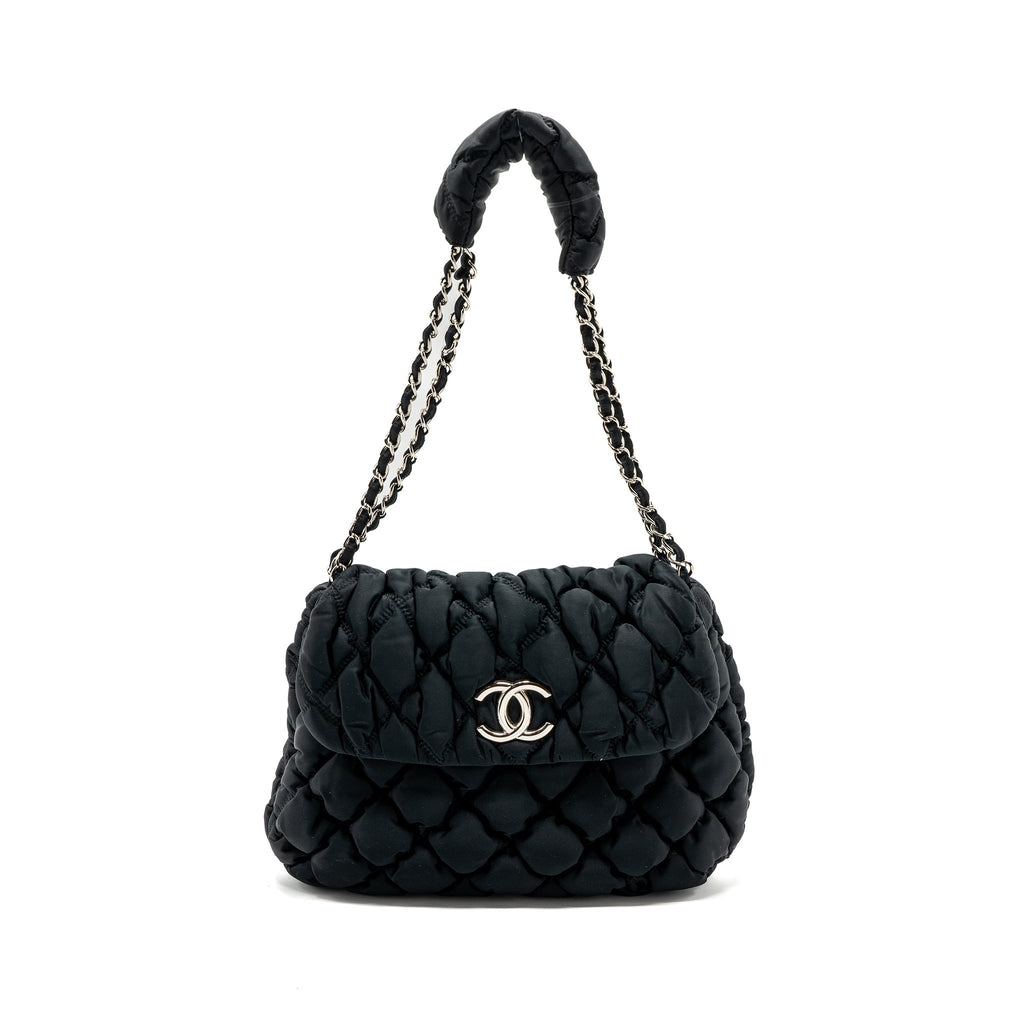 CHANEL QUILTED FLAP SHOULDER BAG NYLON BLACK SHW