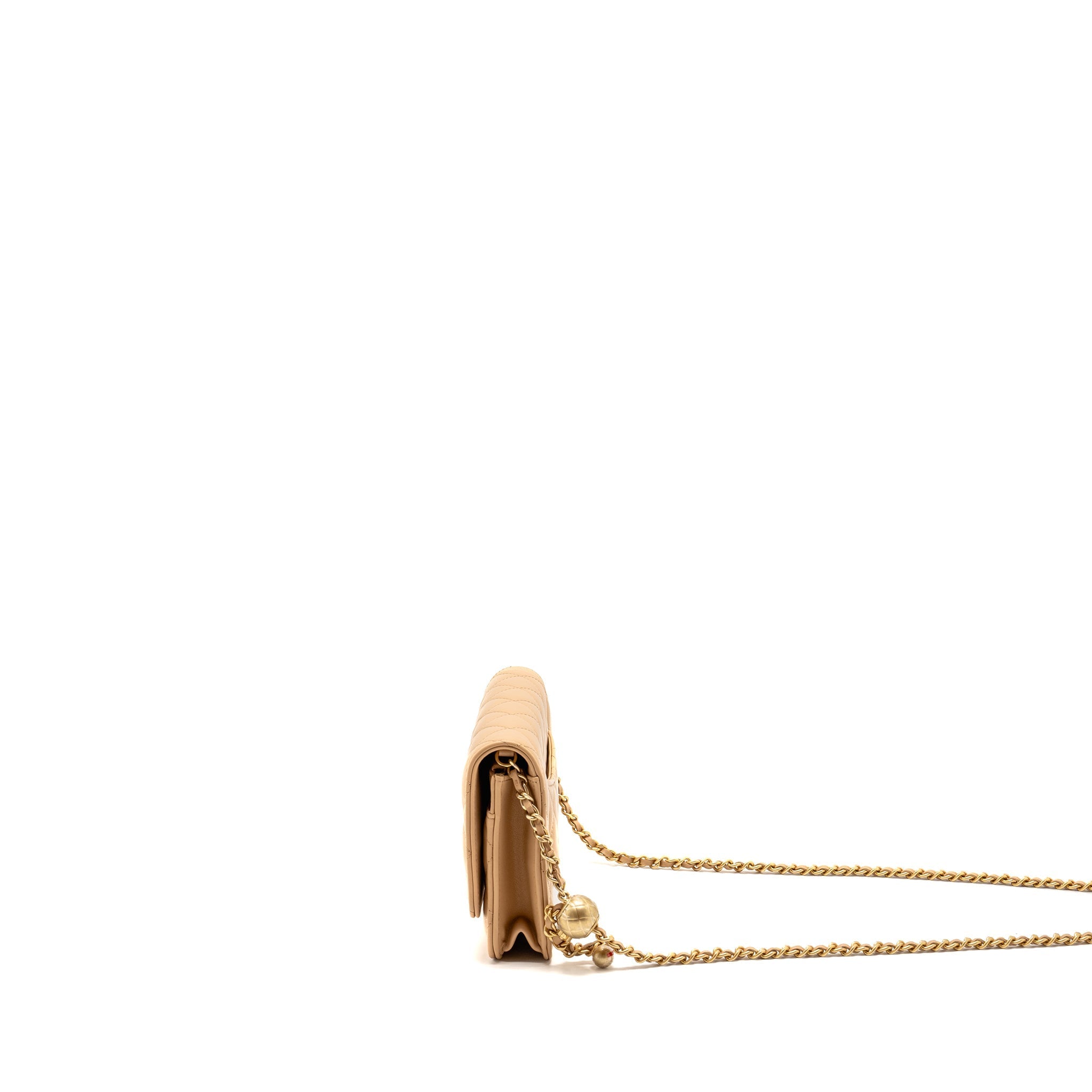 CHANEL PEARL CRUSH WALLET ON CHAIN LAMBSKIN BEIGE GHW (MICROCHIP)