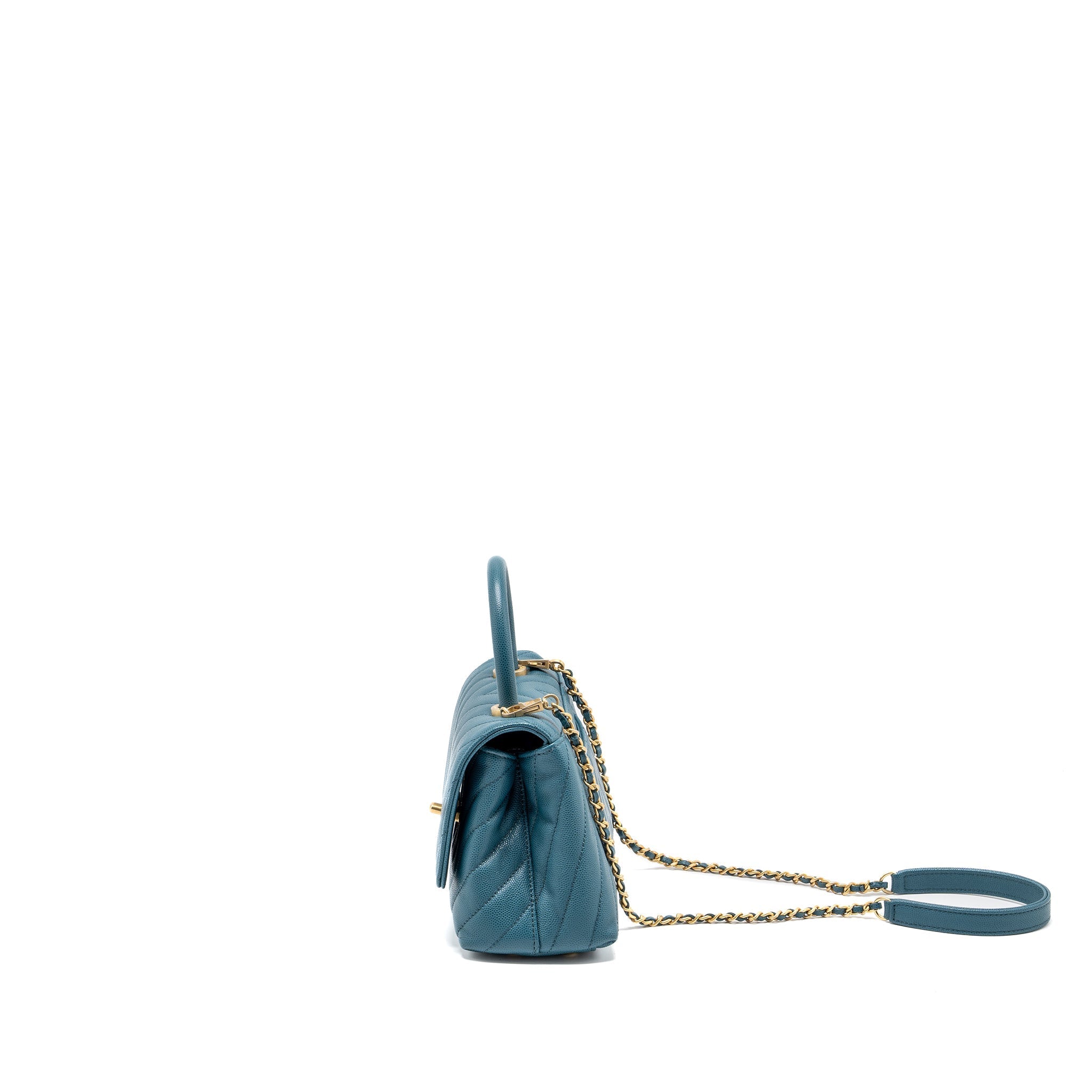 CHANEL SMALL COCO HANDLE CHEVRON CAVIAR GREEN BRUSHED GHW