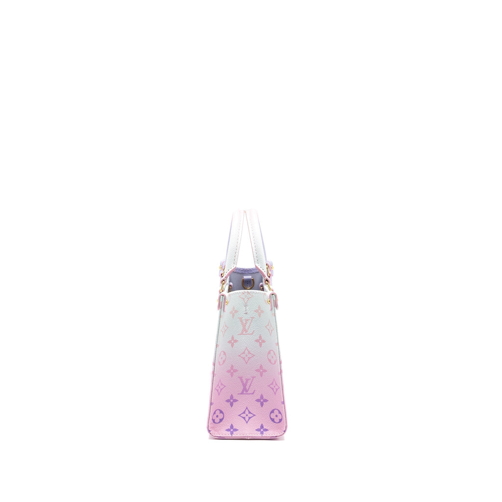 LOUIS VUITTON ONTHEGO PM CALFSKIN SUNRISE PASTEL MULTICOLOUR PINK / PURPLE GHW
