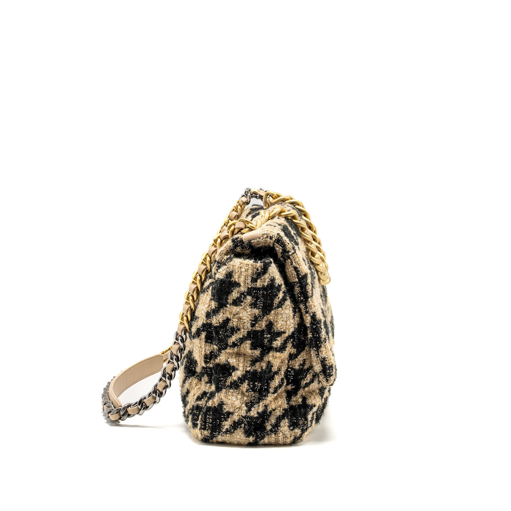 CHANEL MAXI 19 BAG TWEED BEIGE/BLACK MULTICOLOUR HARDWARE