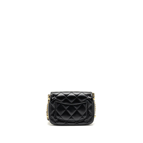CHANEL 23B MINI FLAP BAG DETAIL CHAIN LAMBSKIN BLACK GHW(MICROCHIP)