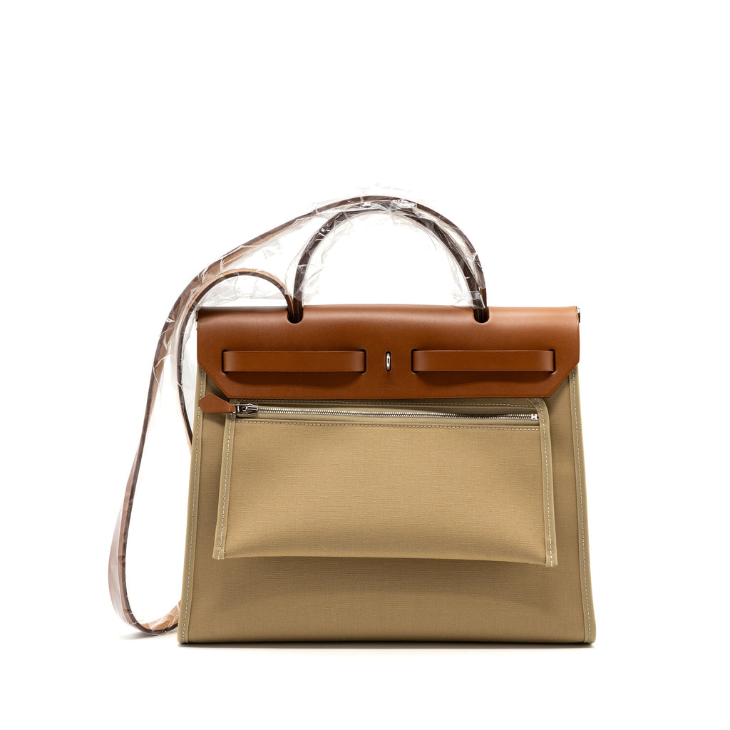 HERMES HERBAG 31 ZIP BAG TOILE OFFICER CANVAS TRENCH/FAUVE SHW