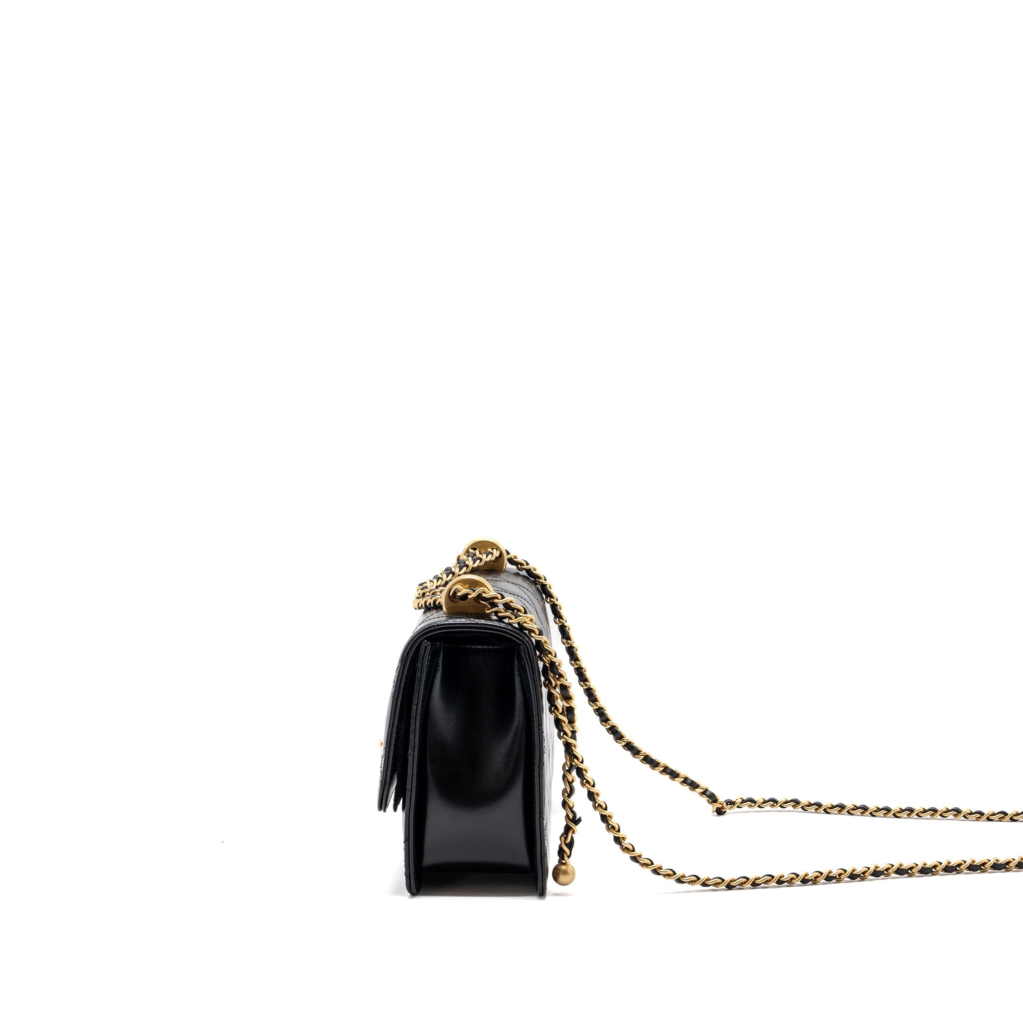 CHANEL 24C GOLD CRUSH FLAP BAG CALFSKIN BLACK GHW (MICROCHIP)