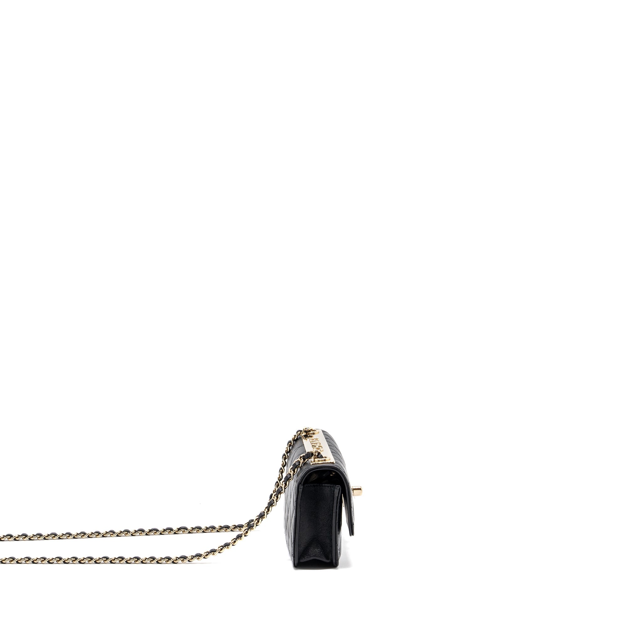 CHANEL MINI TRENDY CC WALLET ON CHAIN LAMBSKIN BLACK LGHW (MICROCHIP)