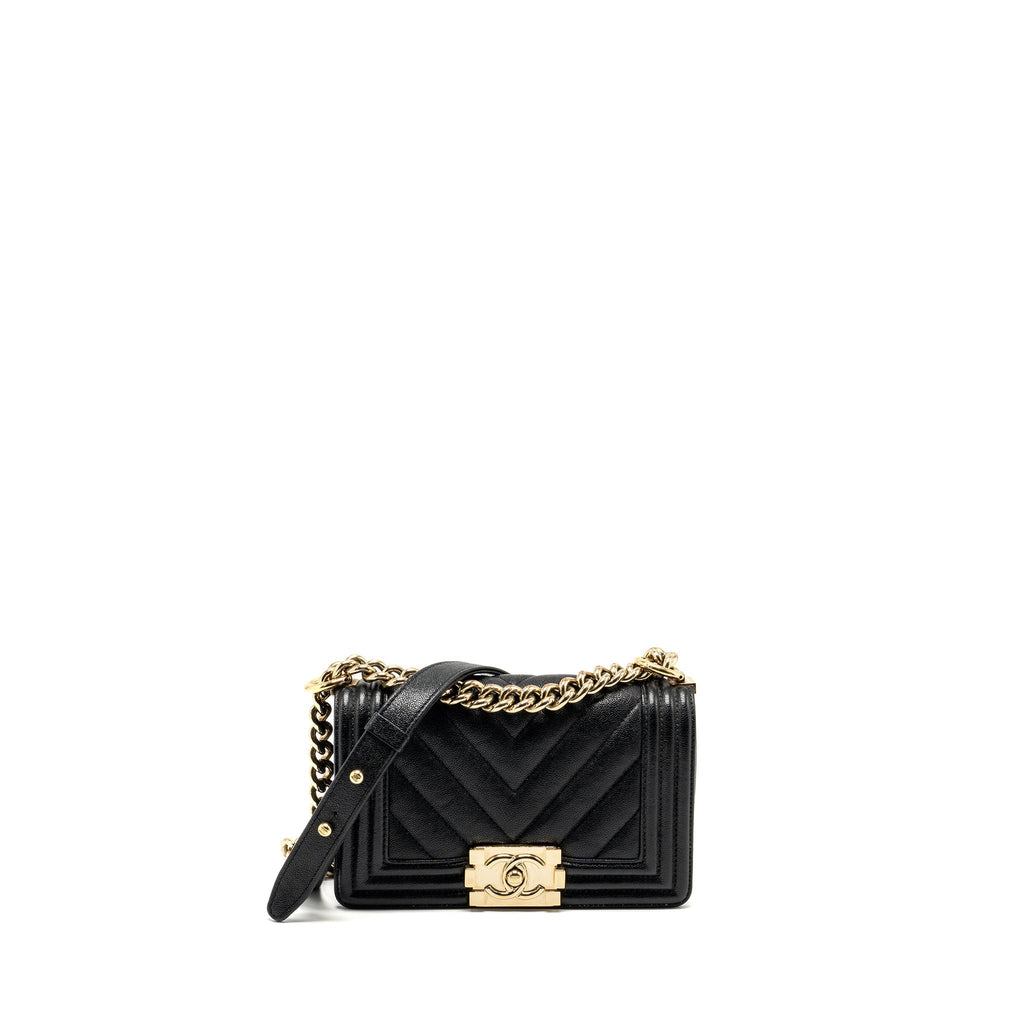 CHANEL SMALL BOY BAG CHEVRON CAVIAR BLACK LGHW