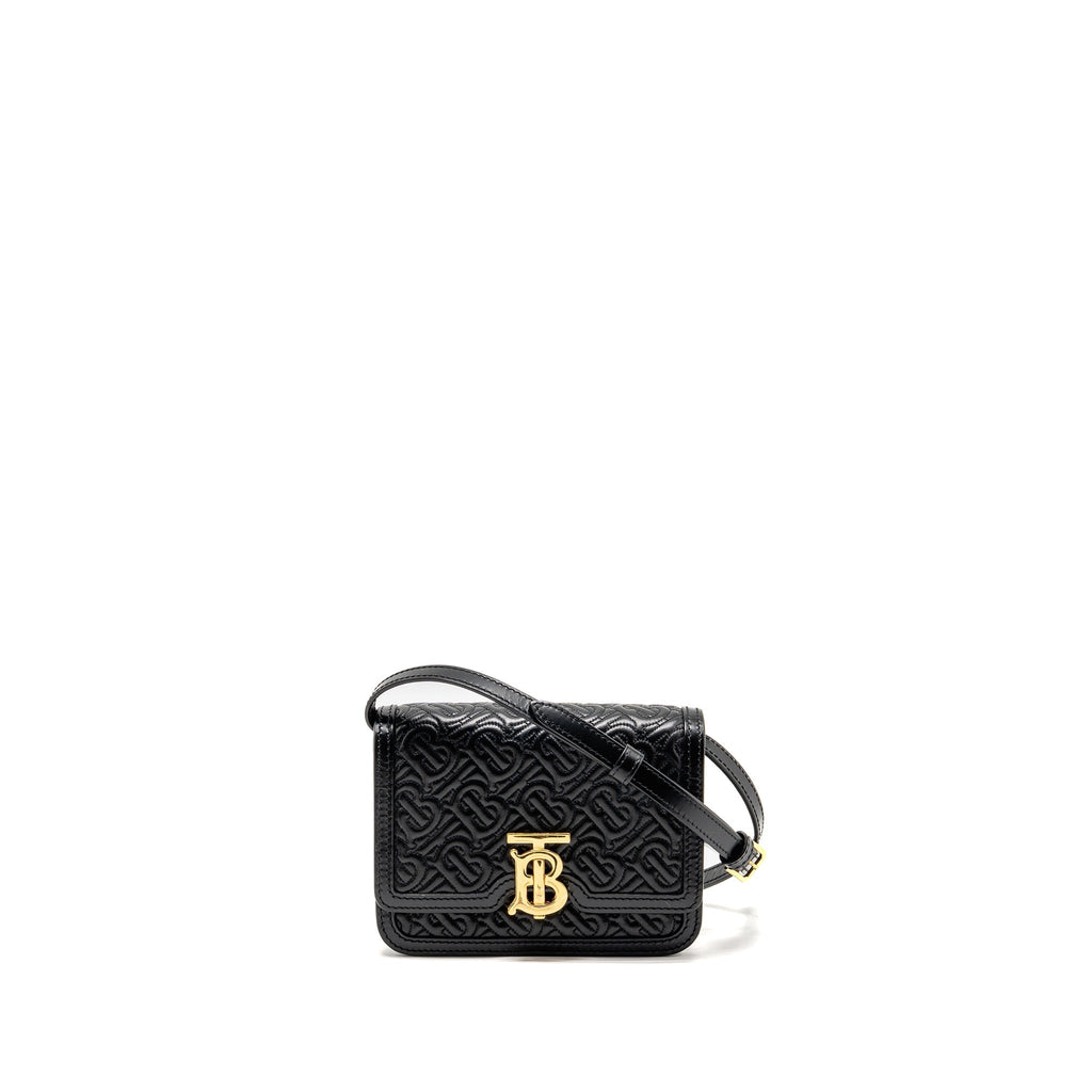 BURBERRY MINI TB MONOGRAM EMBOSSED SHOULDER BAG LAMBSKIN BLACK GHW