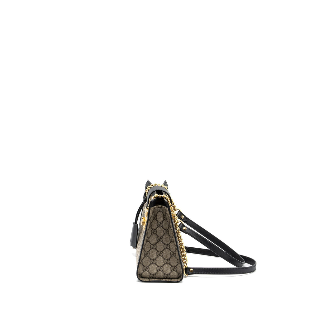 GUCCI SMALL GG PADLOCK SHOULDER BAG GG SUPREME CANVAS BLACK GHW