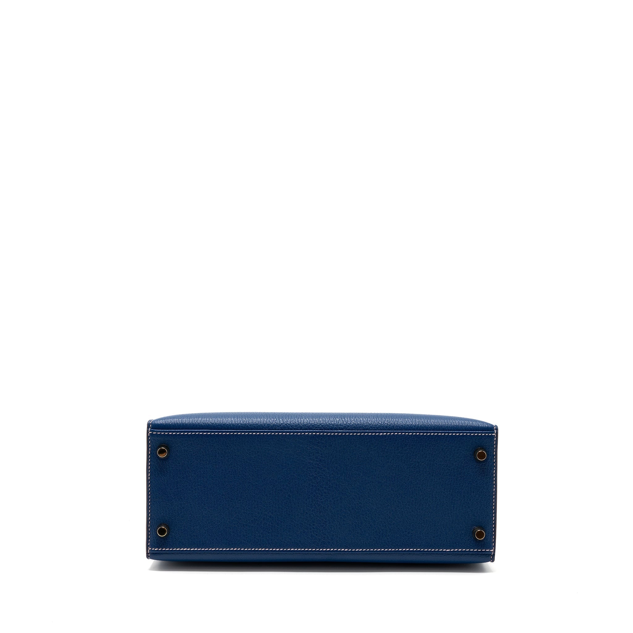 HERMES KELLY 28 SPECIAL ORDER CHEVRE MYSORE BLUE SAPPHIRE / ROSE SAKURA BRUSHED GHW
