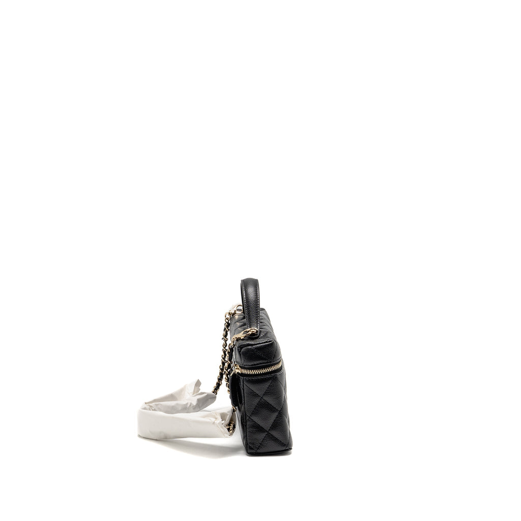 CHANEL 25P CC TOP HANDLE VANITY WITH CHAIN CAVIAR BLACK LGHW (MICROCHIP)