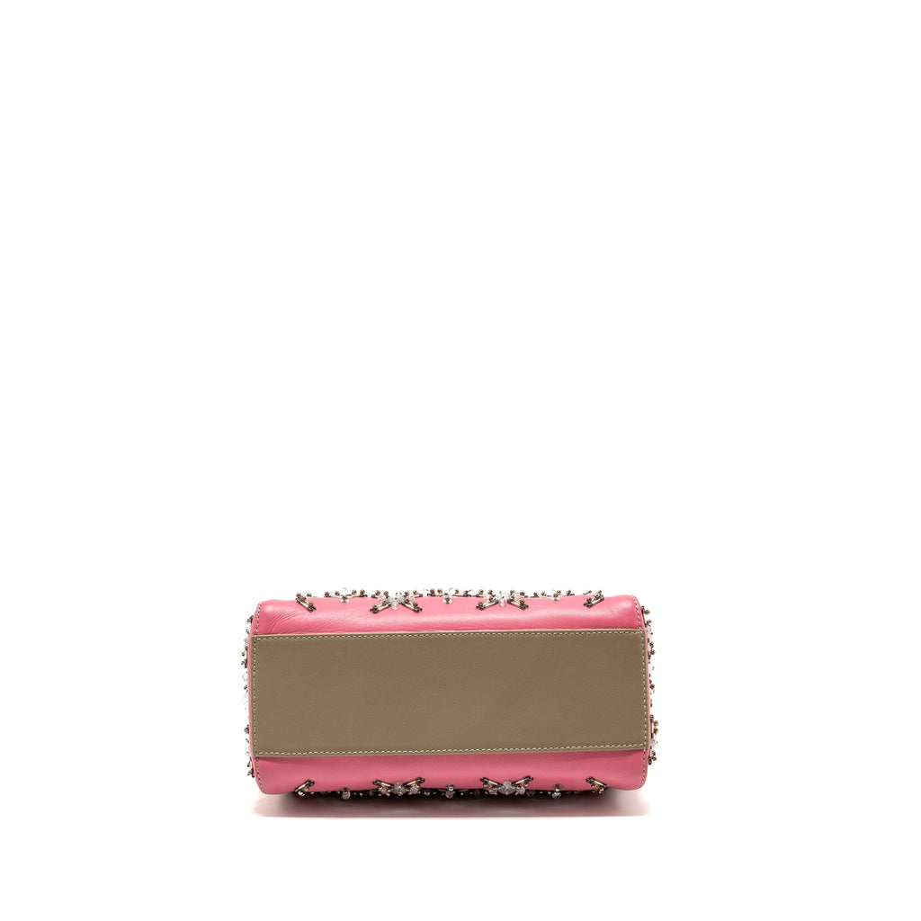 FENDI MINI PEEKABOO BAG CRYSTAL EMBELLISHED OMBRE LEATHER TAUPE/PINK SHW