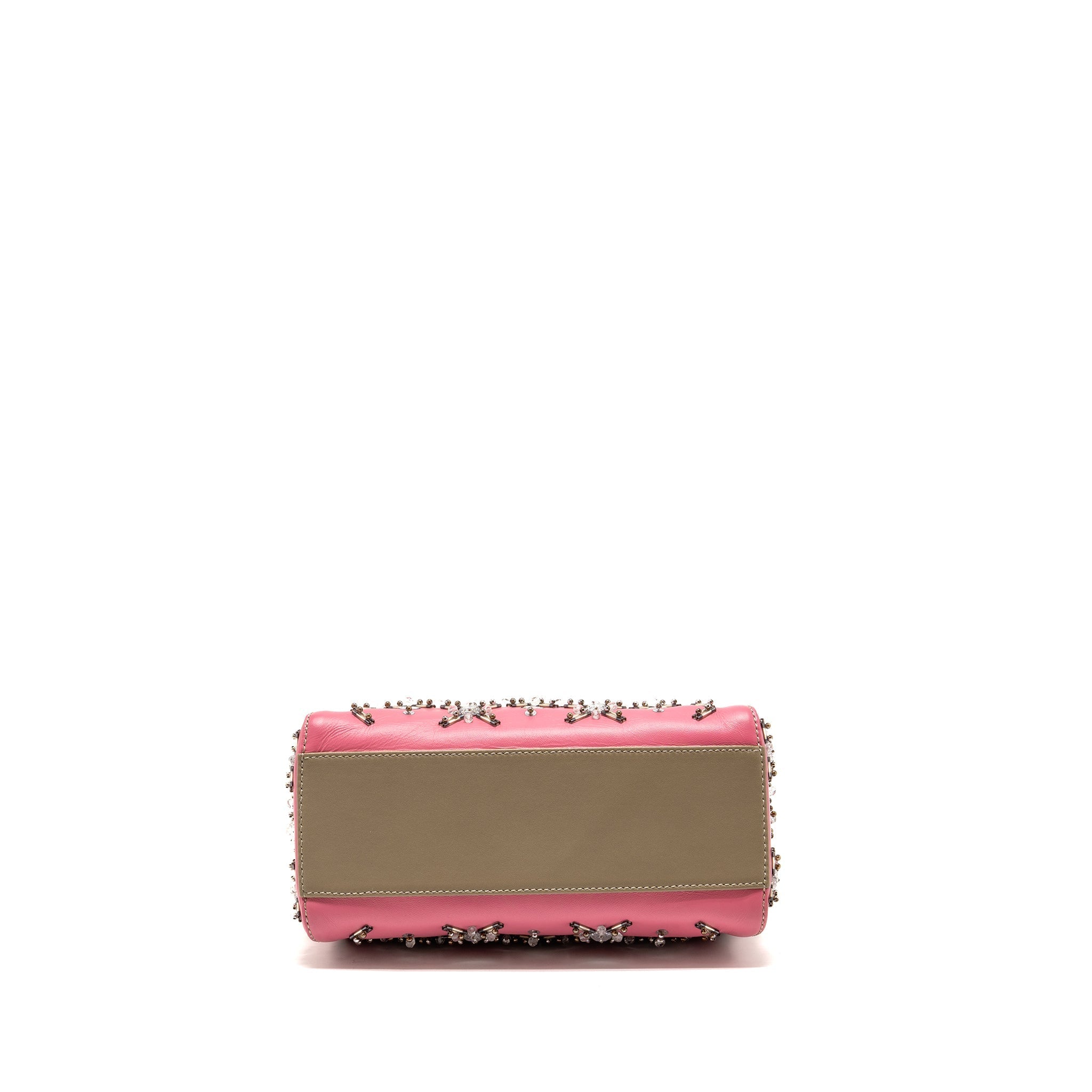 FENDI MINI PEEKABOO BAG CRYSTAL EMBELLISHED OMBRE LEATHER TAUPE/PINK SHW