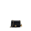 CHANEL PEARL CRUSH MINI SQUARE FLAP BAG LAMBSKIN BLACK GHW(MICROCHIP)