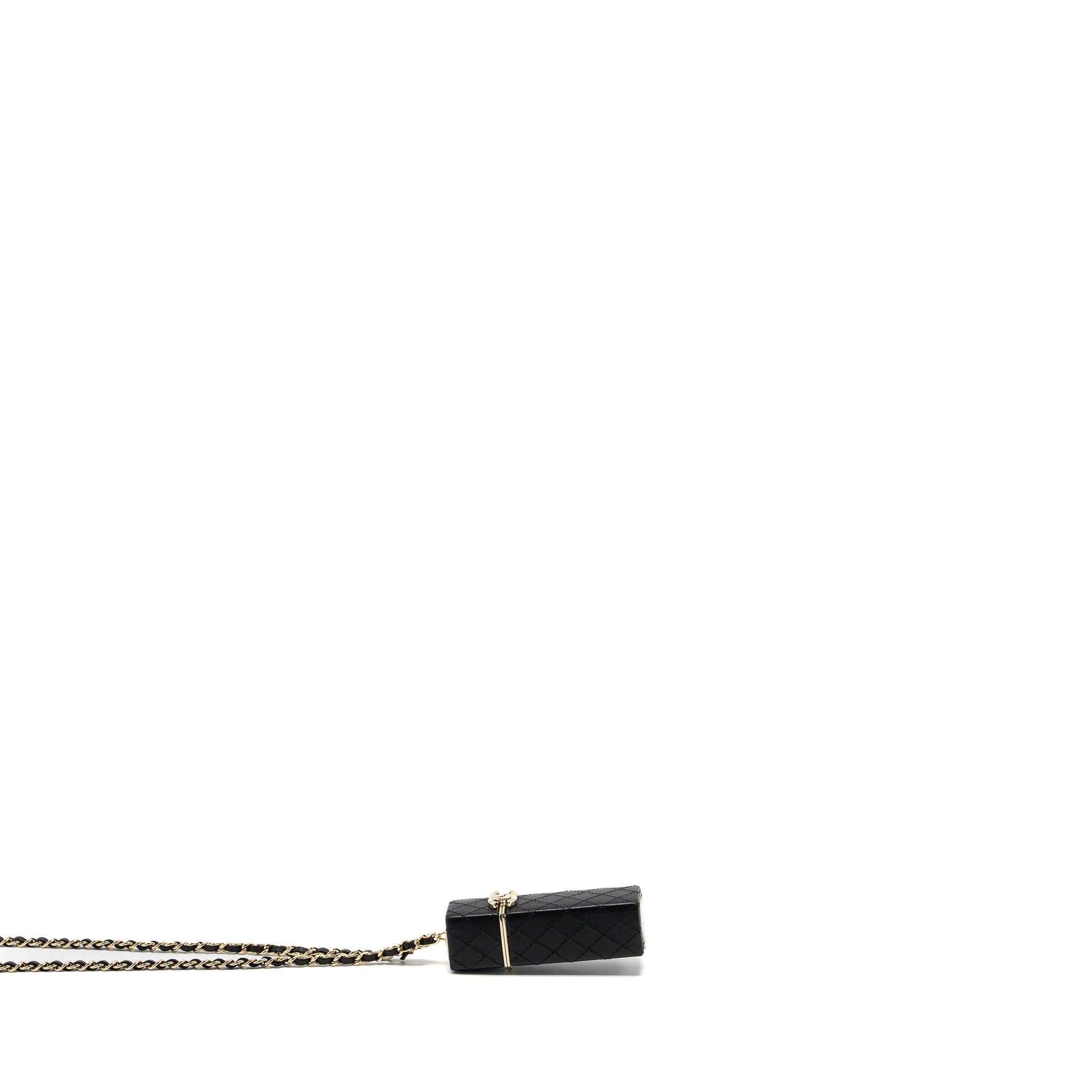 CHANEL LIPSTICK CASE ON CHAIN LAMBSKIN BLACK LGHW
