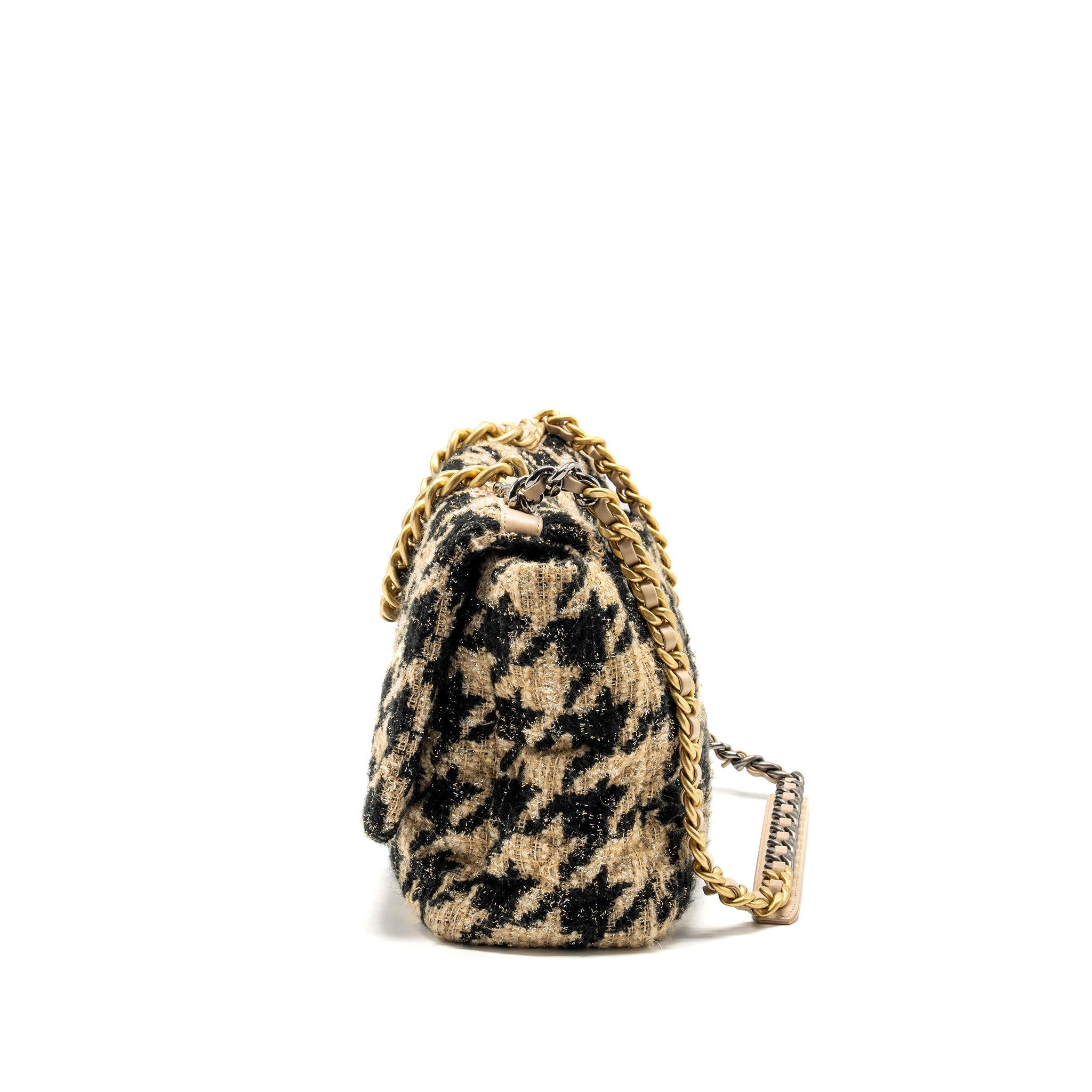 CHANEL MAXI 19 BAG TWEED BEIGE/BLACK MULTICOLOUR HARDWARE