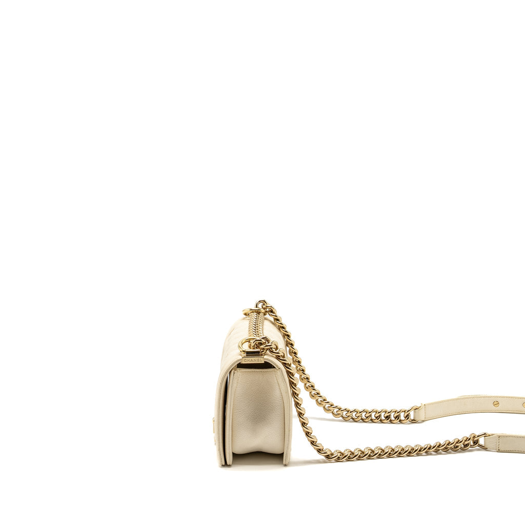 CHANEL SMALL BOY BAG CAVIAR WHITE LGHW