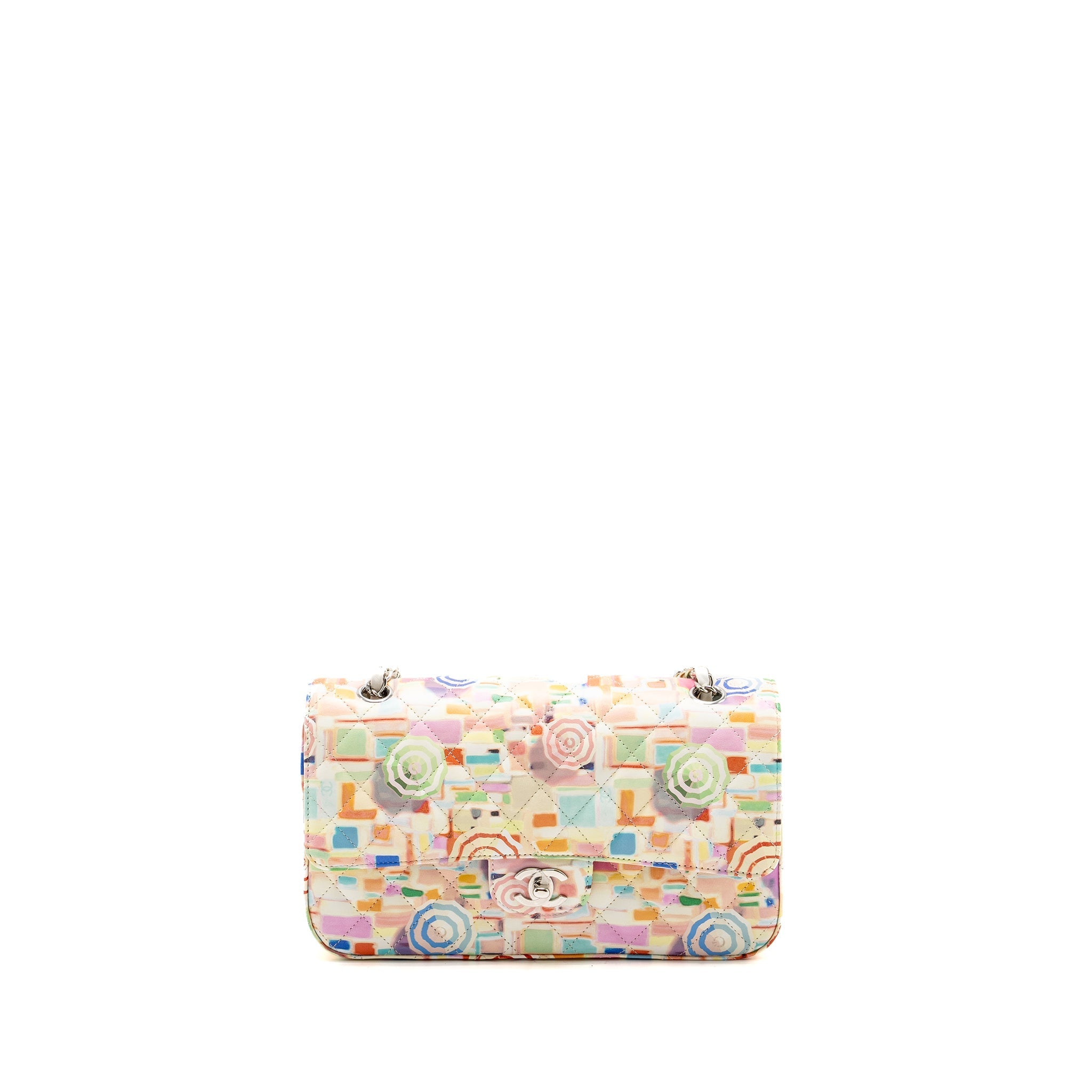 CHANEL MEDIUM DOUBLE FLAP BAG UMBRELLA RAINBOW PRINT CALFSKIN MULTICOLOUR SHW
