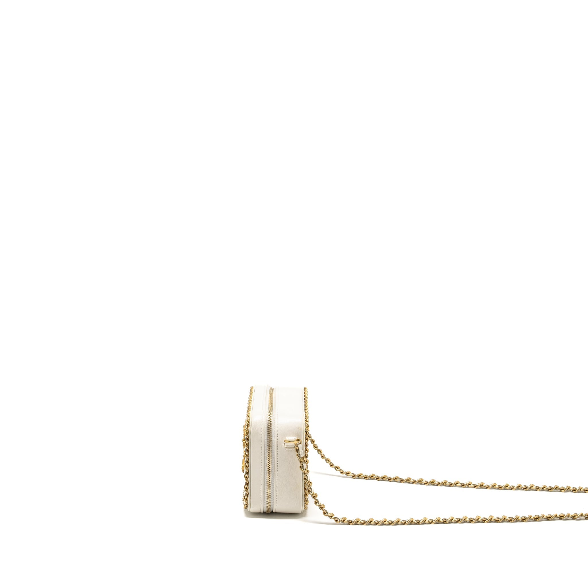 CHANEL MINI VANITY CLUTCH WITH CHAIN LAMBSKIN WHITE GHW