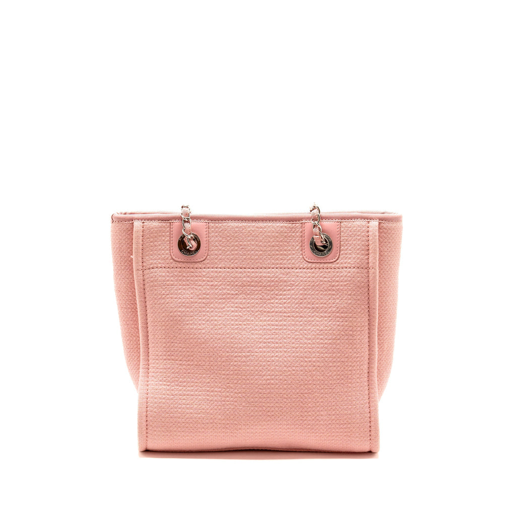 CHANEL DEAUVILLE PM TOTE BAG CANVAS PINK SHW (MICROCHIP)