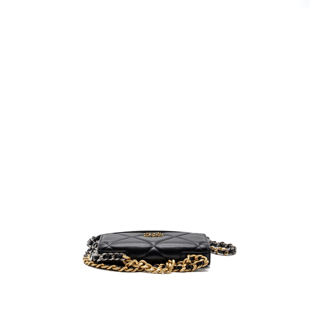 CHANEL 19 WALLET ON CHAIN LAMBSKIN BLACK MULTICOLOUR HARDWARE (MICROCHIP)