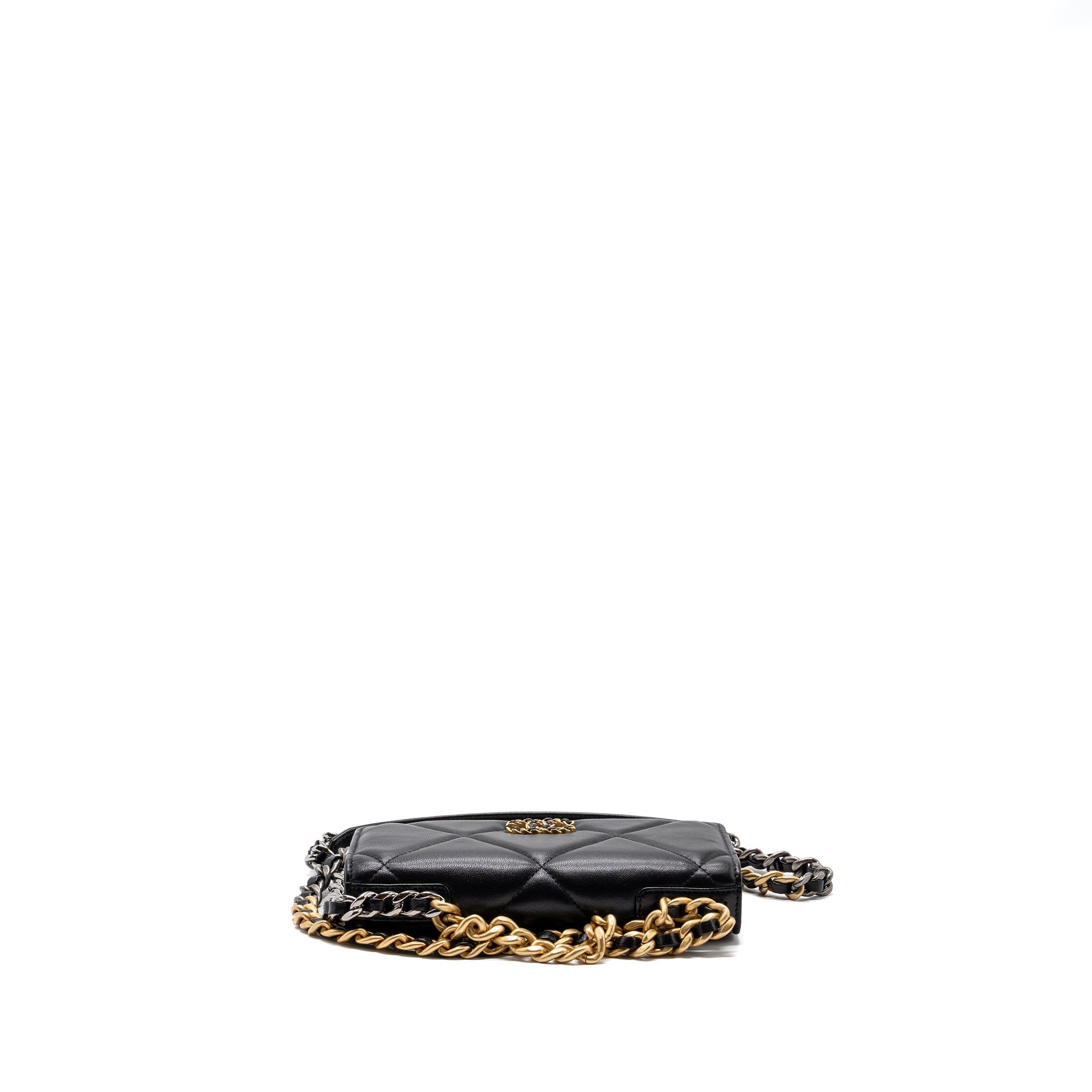 CHANEL 19 WALLET ON CHAIN LAMBSKIN BLACK MULTICOLOUR HARDWARE (MICROCHIP)