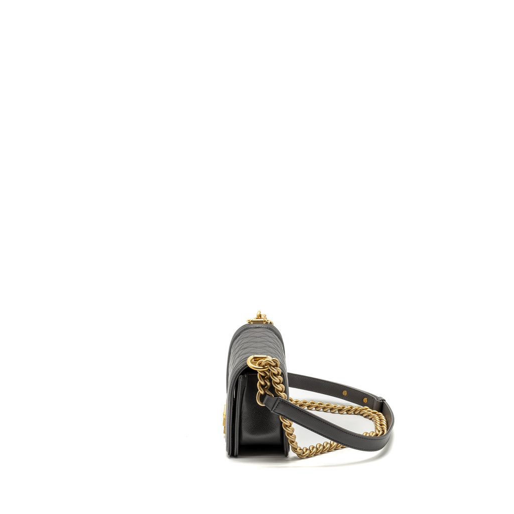 CHANEL SMALL BOY BAG CAVIAR DARK GREY GHW (MICROCHIP)