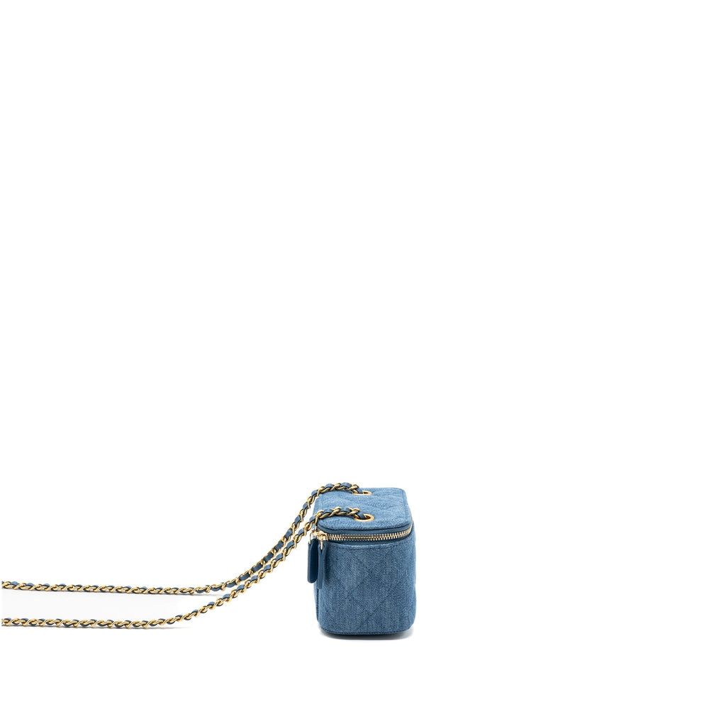 CHANEL PEARL CRUSH MINI VANITY CASE DENIM BLUE BRUSHED GHW