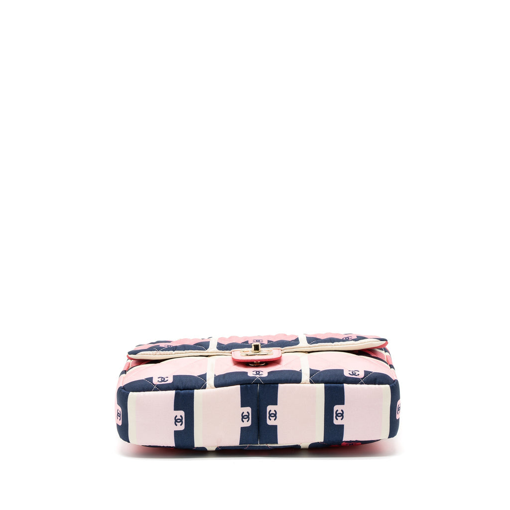 CHANEL CC LOGO PRINTED FLAP BAG FABRIC MULTICOLOUR LGHW (MICROCHIP)