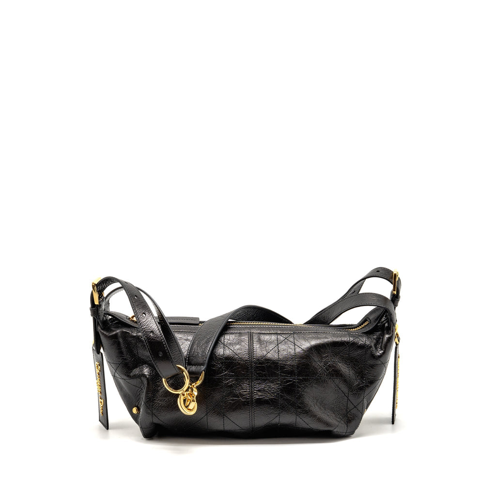 DIOR SMALL D-JOURNEY BAG CRINKLED CALFSKIN BLACK GHW