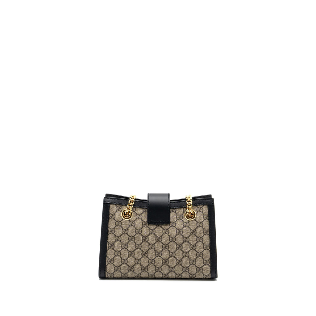 GUCCI SMALL GG PADLOCK SHOULDER BAG GG SUPREME CANVAS BLACK GHW