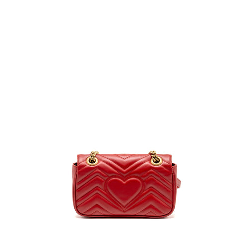 GUCCI SMALL GG MARMONT SHOULDER BAG CALFSKIN RED BRUSHED GHW