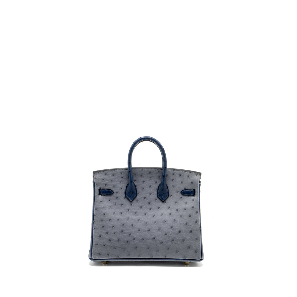 HERMES BIRKIN 25 SPECIAL ORDER OSTRICH GRIS AGATE/BLUE IRIS LGHW