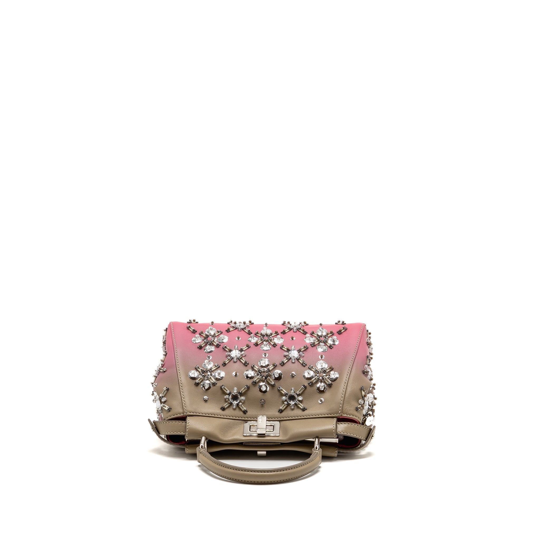 FENDI MINI PEEKABOO BAG CRYSTAL EMBELLISHED OMBRE LEATHER TAUPE/PINK SHW