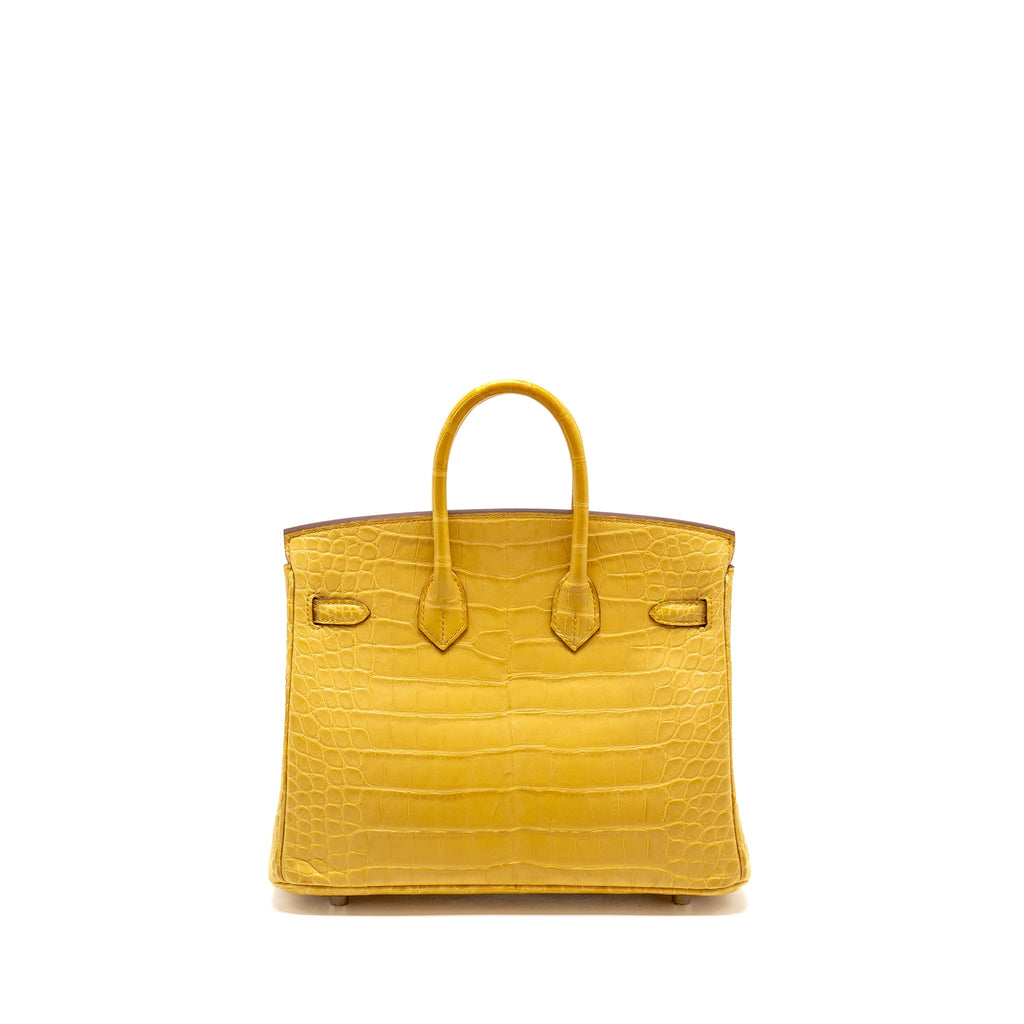 HERMES BIRKIN 25 ALLIGATOR MISSISSIPPIENSIS MAT 9D JAUNE AMBRE SHW