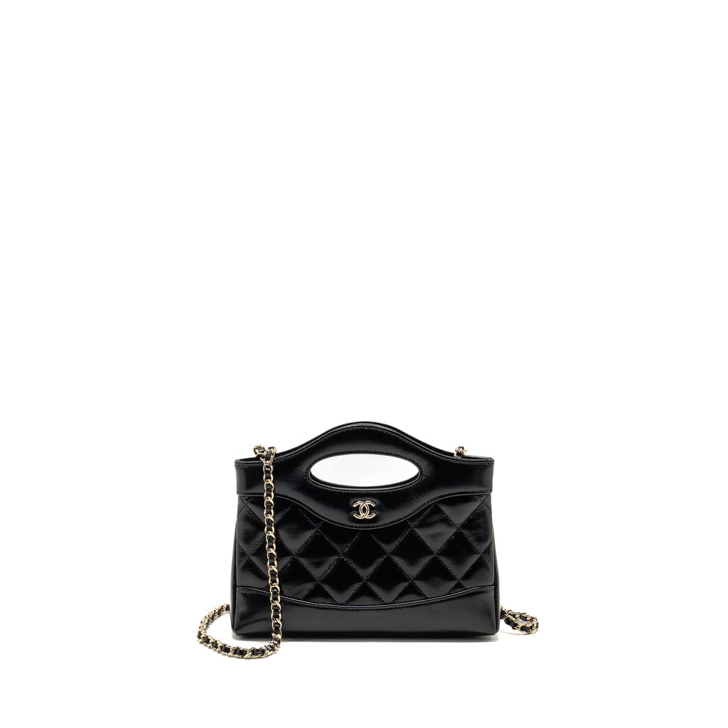 CHANEL MINI 31 CLUTCH WITH CHAIN SHINY LAMBSKIN BLACK LGHW (MICROCHIP)
