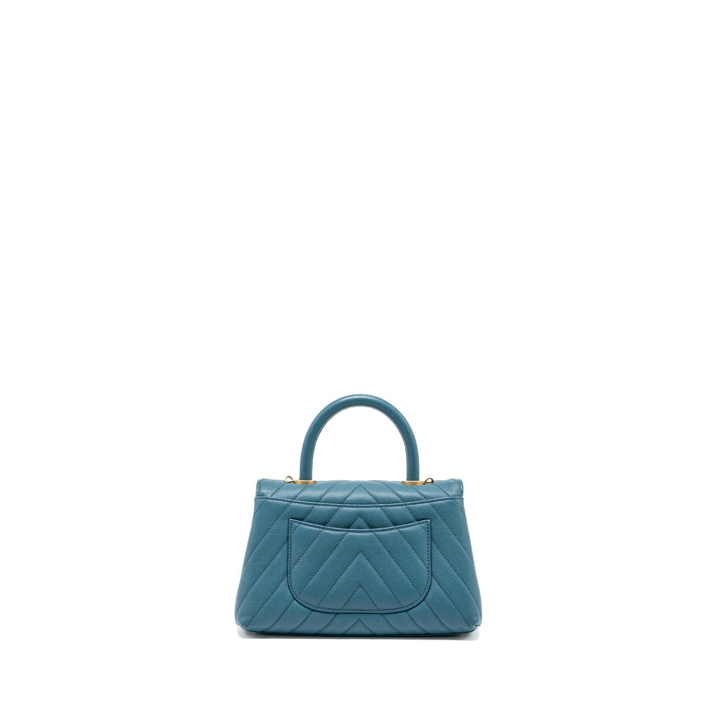 CHANEL SMALL COCO HANDLE CHEVRON CAVIAR GREEN BRUSHED GHW